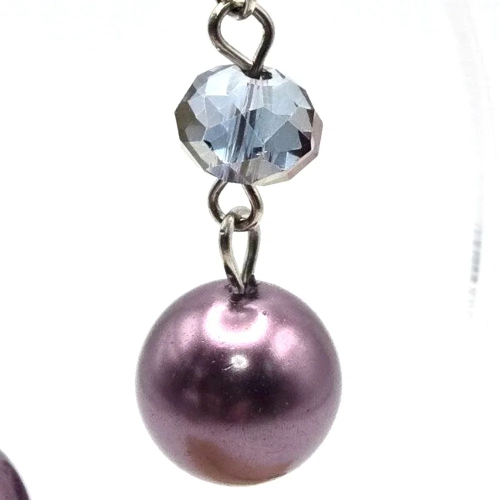 Gray Glass Faux Pearls and AB Glass Beads Silvertone Drop Dangle Hook Earrings‎